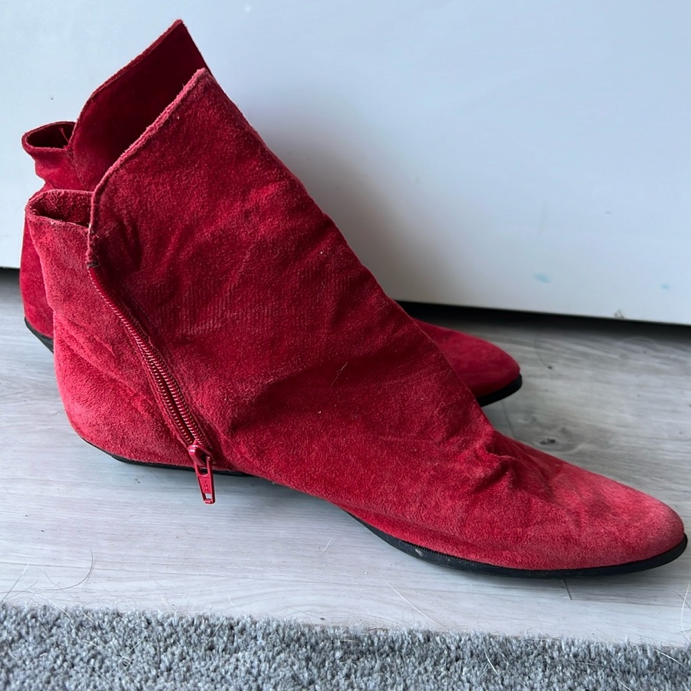 Vintage red suede booties